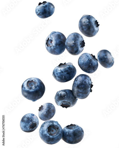 Falling blueberry  clipping path  isolated on white background  full depth of field