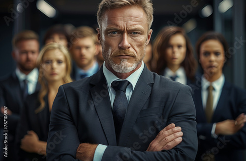 A group of people in suits are standing together