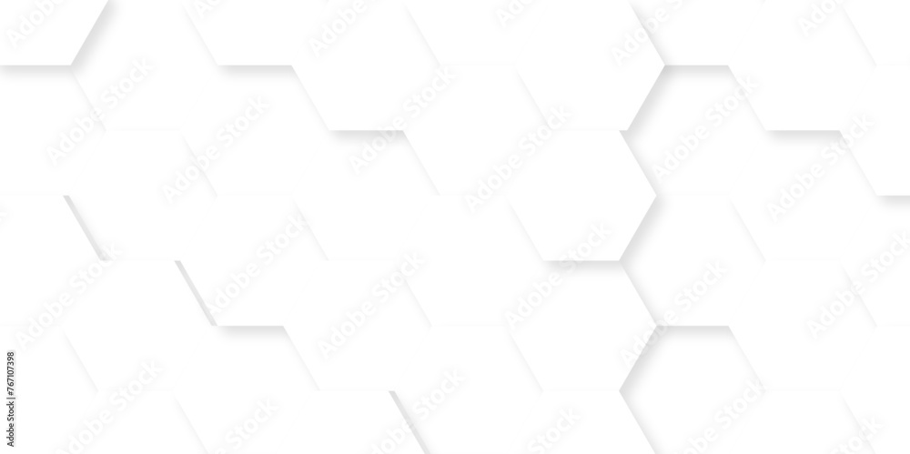 Abstract background with hexagonal geometric hexagon polygonal pattern background. 3d seamless bright white web cell and triangle abstract honeycomb background. white and gray backdrop wallpaper. - obrazy, fototapety, plakaty 