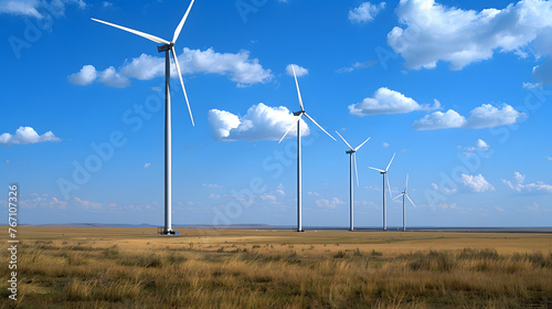 Windräder auf einem Feld, Wolken am Himmel, Erneuerbare Energie, Grüne Energie, Umweltfreundliche Stromgewinnung, Zukunft der Energiegewinnung, Windturbine  photo