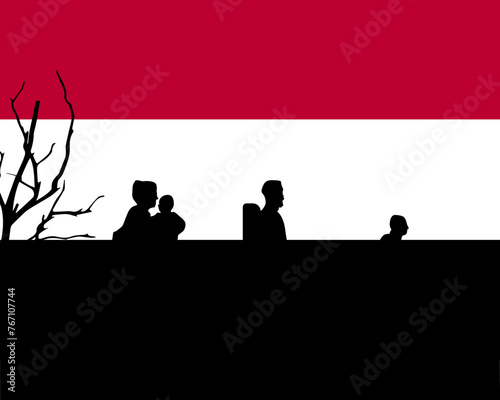 Immigration and refugees front of Yemen flag, immigrant and refugee concept