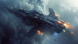 Sci-Fi Illustration Of A Space Battleship