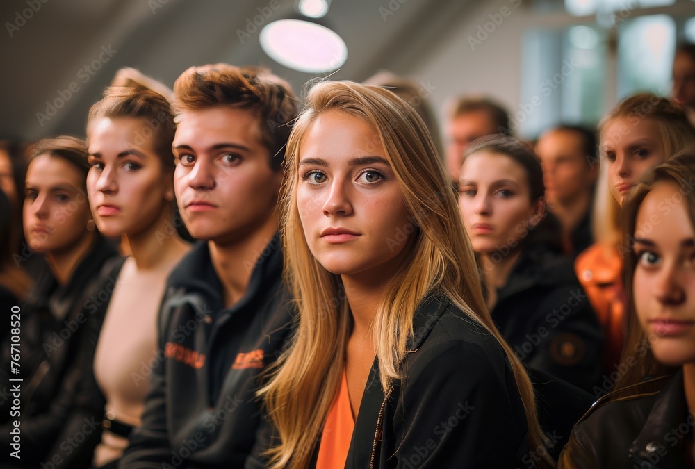 A group of people are sitting in a room A group of people are sitting in a room