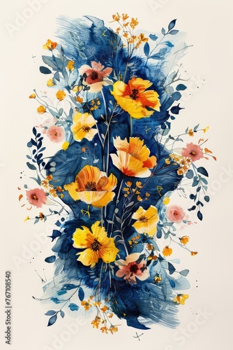 Floral decoration in the style of modern illustration made with Generative AI 