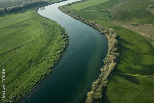 aerial shot of a river acting as a natural border