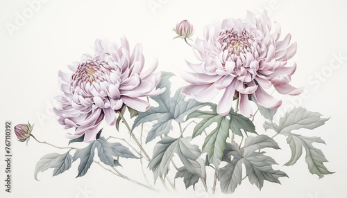 Exotic pink chrysanthemum flower drawing in beautiful detailed.victorian style.elegance pattern floral images for decoration design