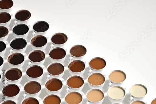 Gradient Display of Coffee Cups Showcasing Assorted Roast Shades on a Table
