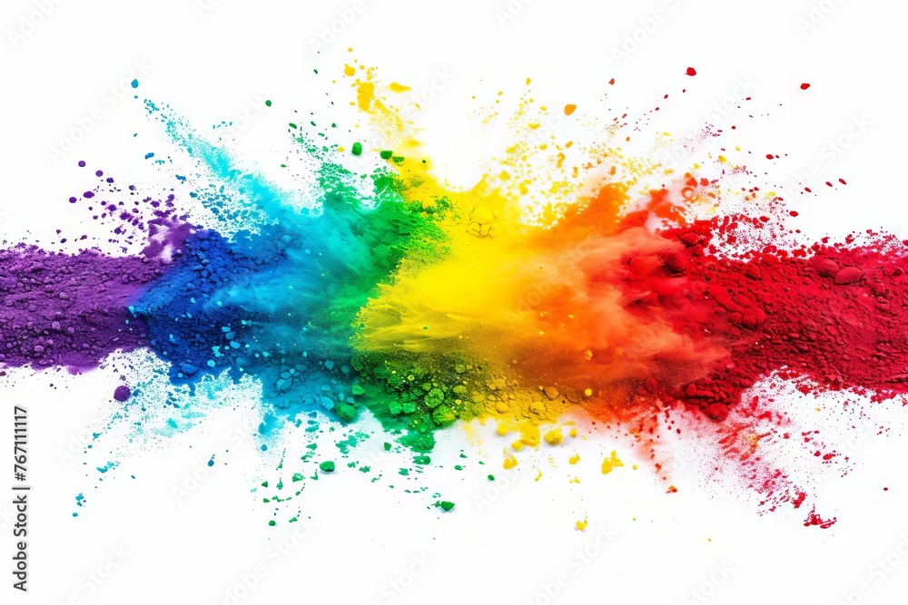 Vibrant rainbow-colored powder paint explosion isolated on white, abstract photo