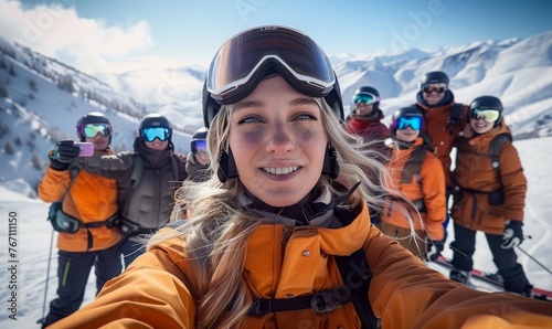 A group of people are skiing and smiling for a picture