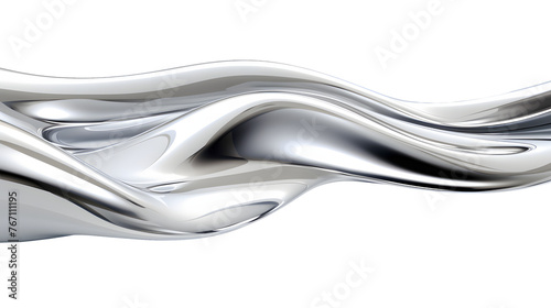 3d rendering wave chrome metallic band. Flowing abstract metal shape.