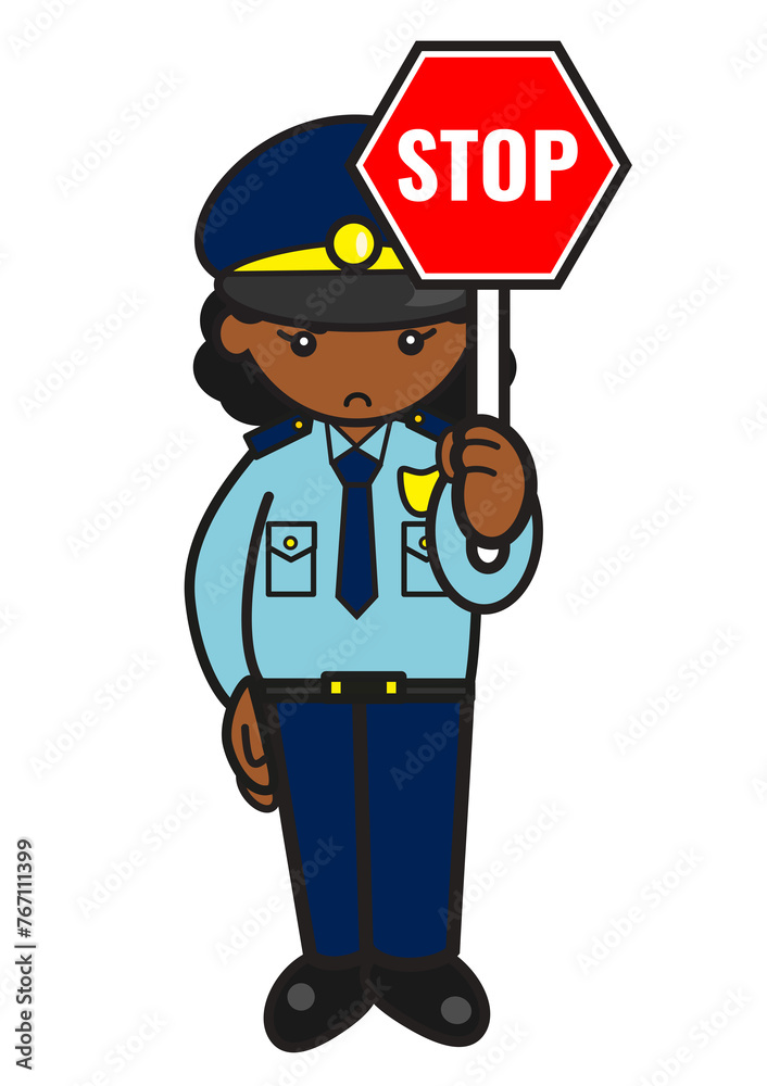 ストップの看板を持つ女性黒人警察官