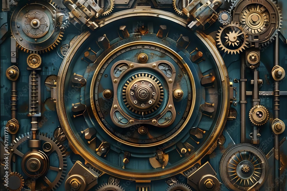 Vintage Steampunk Machinery Illustration with Intricate Gears and Clockwork Mechanisms