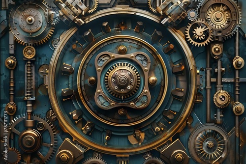 Vintage Steampunk Machinery Illustration with Intricate Gears and Clockwork Mechanisms