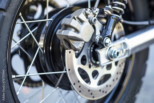 closeup of a wheel with disk brake and caliper photo