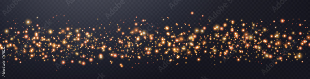 Orange glittering dots, particles, stars magic sparks. Dust cloud flare light effect. Orange luminous points with smoke. Vector particles on transparent background - obrazy, fototapety, plakaty 