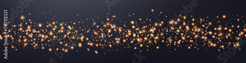 Orange glittering dots, particles, stars magic sparks. Dust cloud flare light effect. Orange luminous points with smoke. Vector particles on transparent background photo
