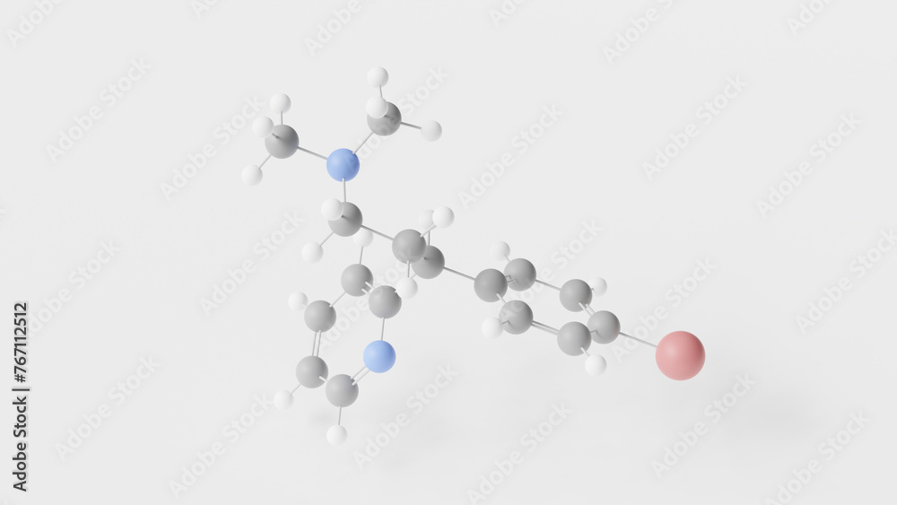 brompheniramine molecule 3d, molecular structure, ball and stick model, structural chemical formula first-generation antihistamine brompheniramine molecule 3d, molecular structure, ball and stick model, structural chemical formula first-generation antihistamine