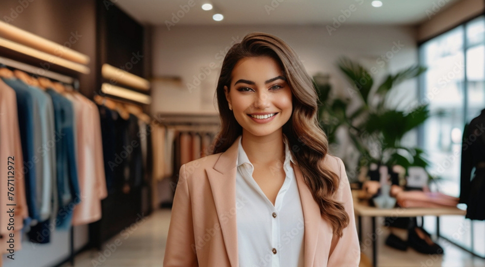Fashion sales representative or business owner in the modern clothing store Fashion sales representative or business owner in the modern clothing store