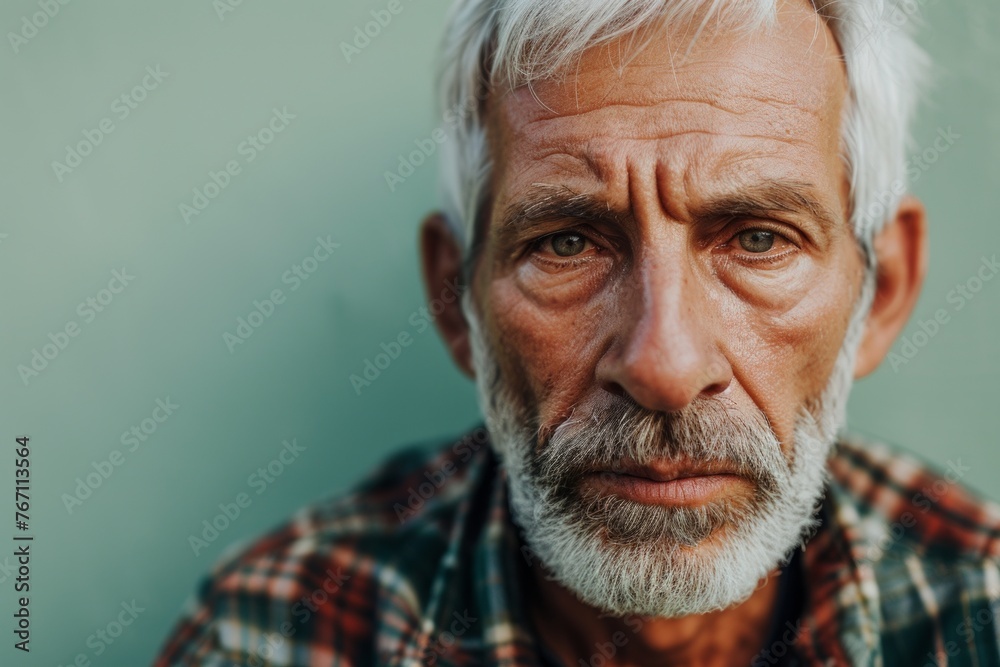 Portrait of an old man with a gray beard in a plaid shirt Portrait of an old man with a gray beard in a plaid shirt