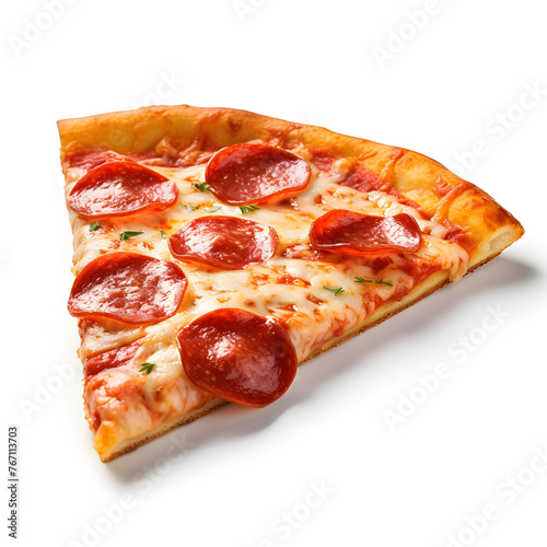 Delicious Slice of Pepperoni Pizza on White Background