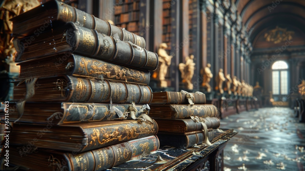 Fototapeta premium Historic archives containing enchanted manuscripts exclusively open to wizards with the proper mystical recognition symbols