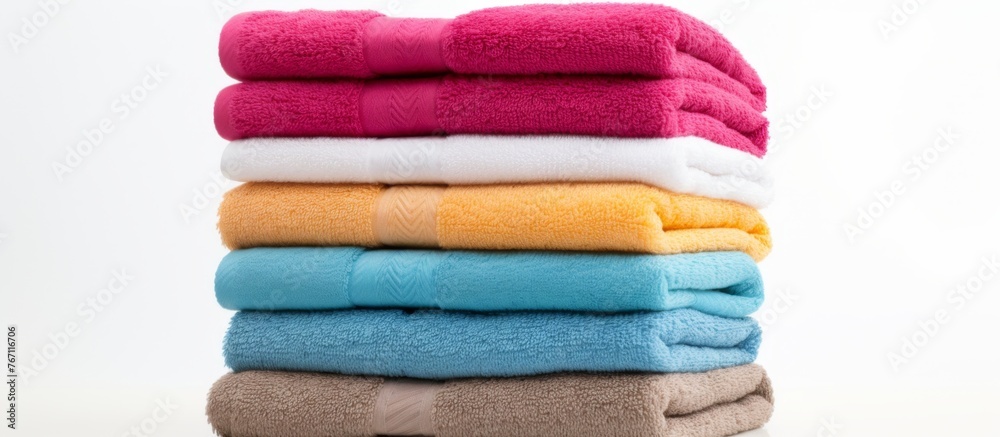 A product stack of textile rectangle linens in magenta and electric blue colors, made of wool, a natural material, can be used as a fashion accessory A product stack of textile rectangle linens in magenta and electric blue colors, made of wool, a natural material, can be used as a fashion accessory