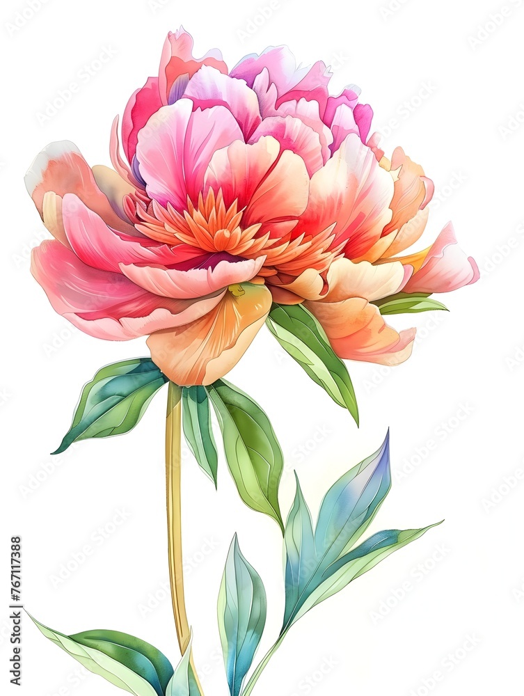 Obraz premium Exquisite Watercolor Peony Flowers in Vibrant Hues with Delicate Petals