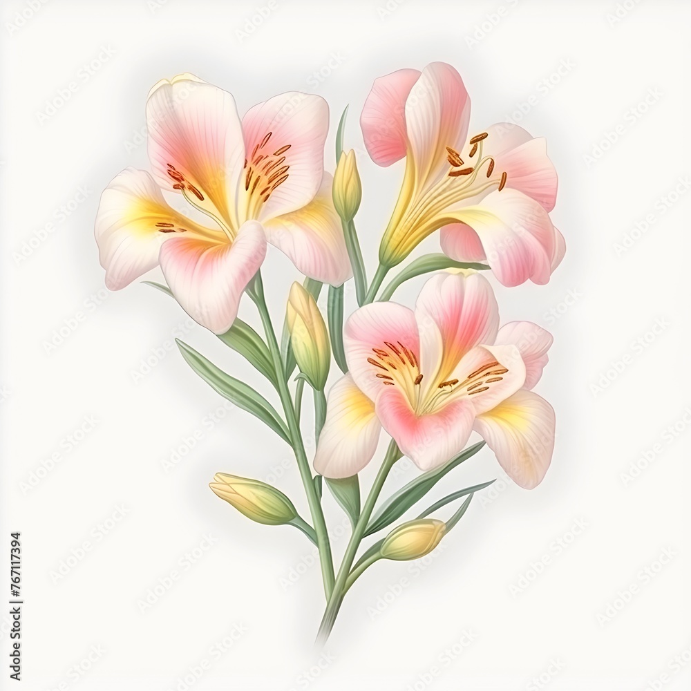Pastel Watercolor D Cartoon Alstroemeria A Vibrant Blossom Isolated on a Background