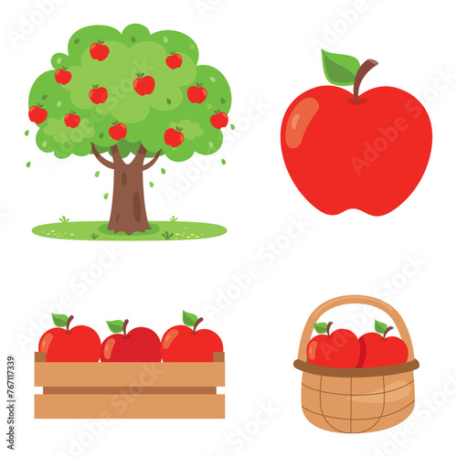 Illustration Of Various Apple Elements