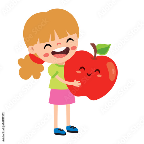 Illustration Of Kid With Apple