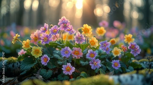 Various colorful flowers bloom in the garden, creating a vibrant landscape