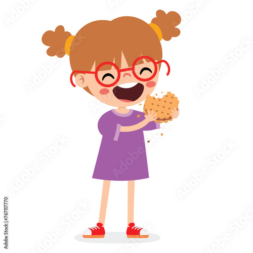 Illustration Of Kid With Biscuit