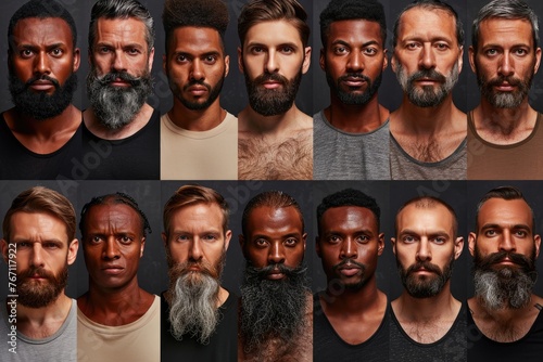 Collection of diverse men with different beard styles