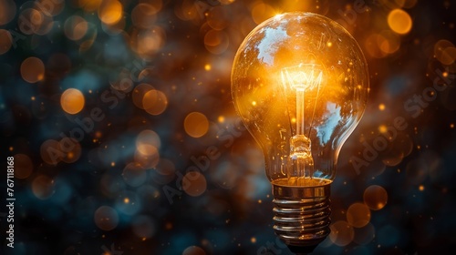 Innovation: A lightbulb shining brightly against a dark background