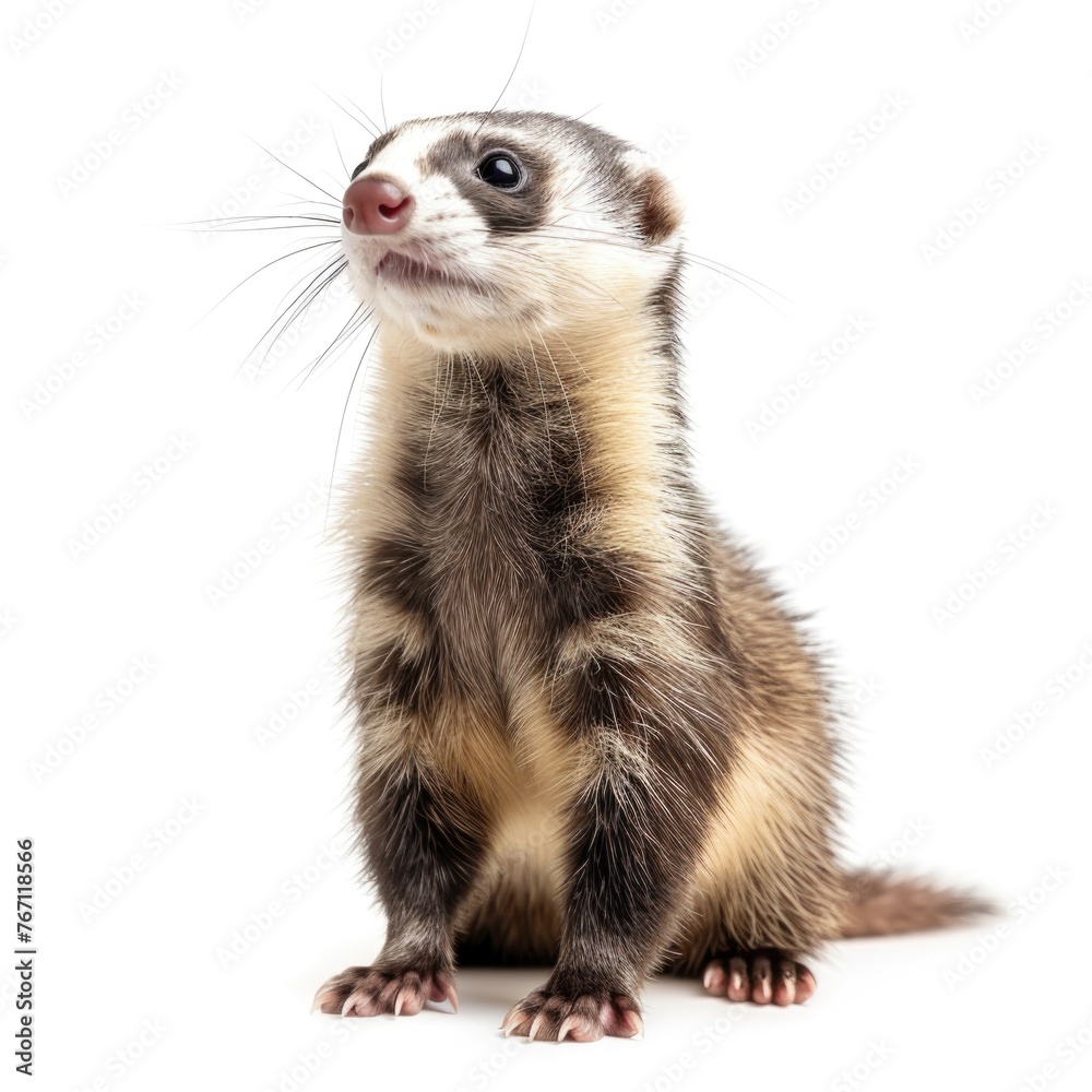 Ferret in natural pose isolated on white background, photo realistic