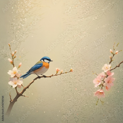 bird on a branch with flower, invitation © lmkdesign