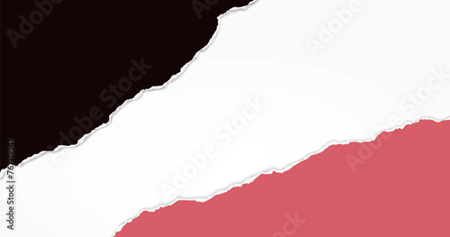 Black and red paper with torn edges and soft shadow are on squared background for text.