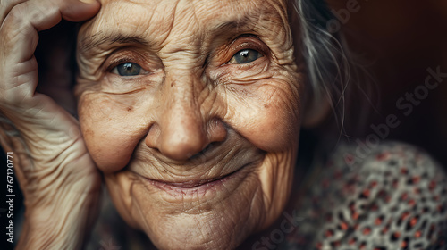 Close-up photo of old woman, beutiful old lady smiling  © Kateryna