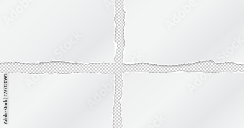 Torn, ripped white paper with soft shadow are on transparent background for text or ad.