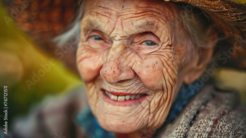 Close-up photo of old woman, beutiful old lady smiling 