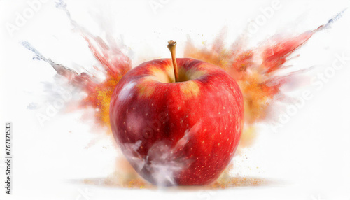 Pomme explosée sur un fond blanc
