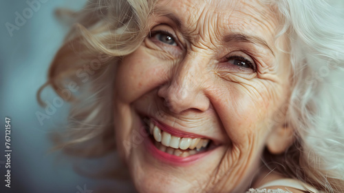 Close-up photo of old woman, beutiful old lady smiling 