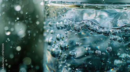 Close-Up of Bubbles in Glass of Water