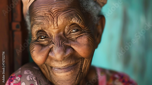 Close-up photo of old woman, beutiful old lady smiling  © Kateryna