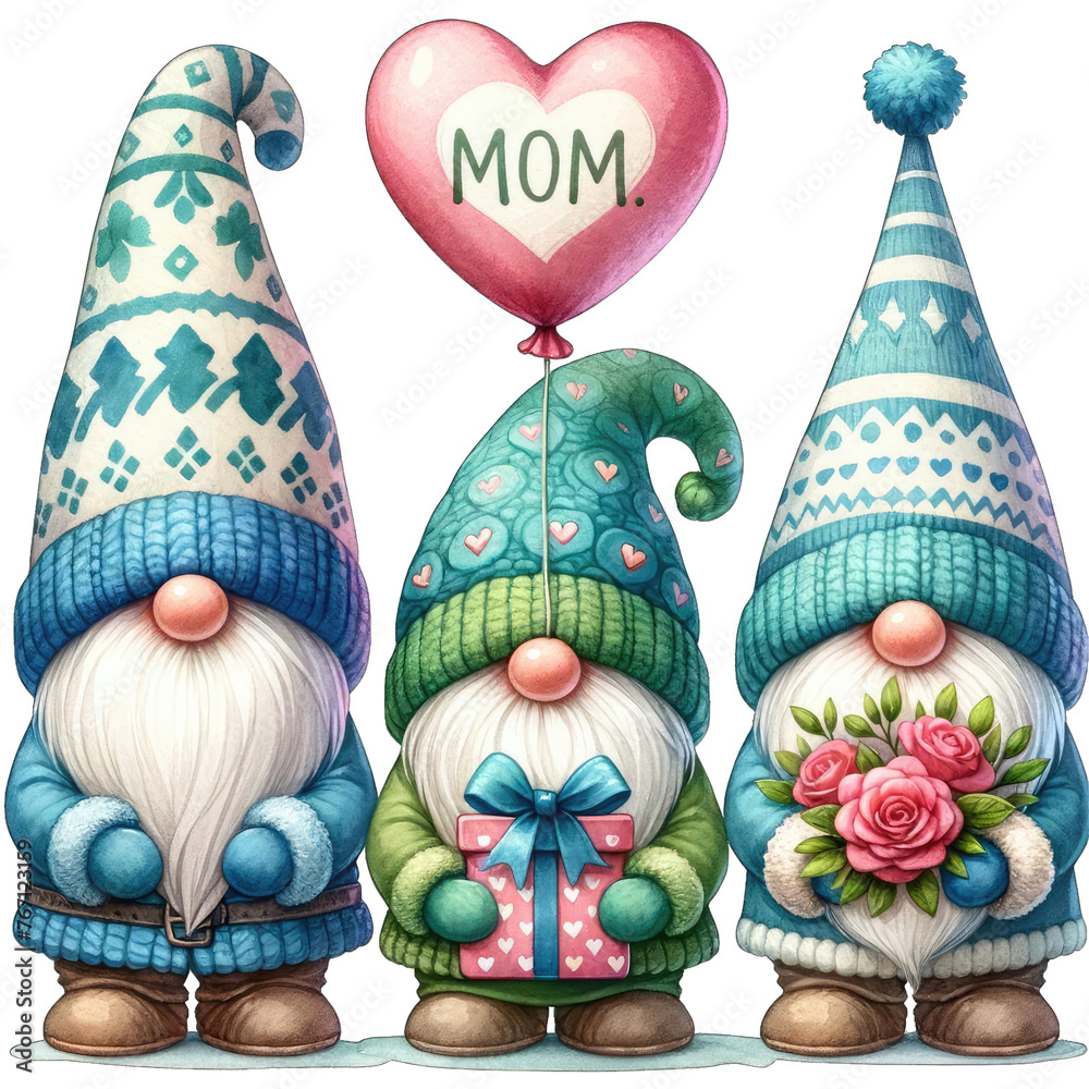 Mother's Day: 3 gnomes express their love on Mother's Day transparent background