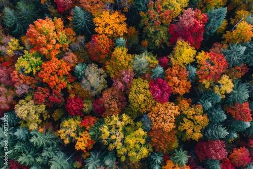 Vibrant trees showing autumn colors from an aerial perspective © Ilia Nesolenyi