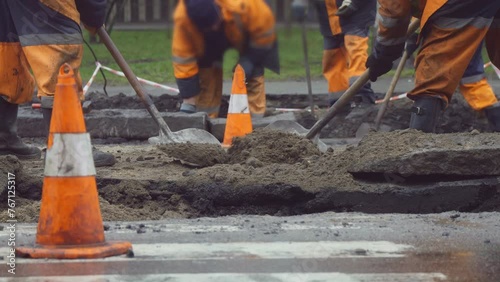 Constructions working road rain repair asphalt transportation street
