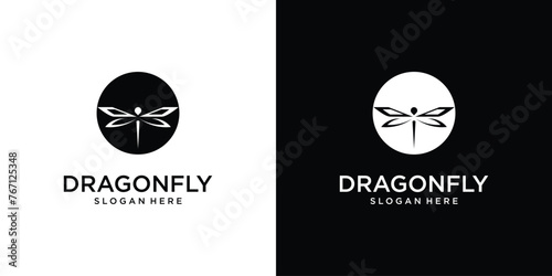 Simple dragonfly logo design with modern style| premium vector