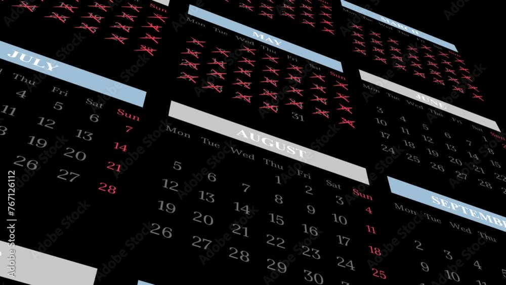 Tracking down day after Day of each month during the year. Time lapse ...