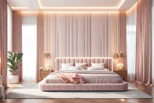 luxurious modern bedroom interior of an expensive spacious light stylish apartment